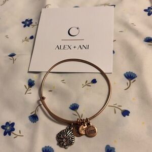 Alex and Ani Rose Gold and Silver Seashell Charm Bangle